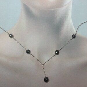 Honora Silver Texture Cable Links Tahitian Circled Necklace